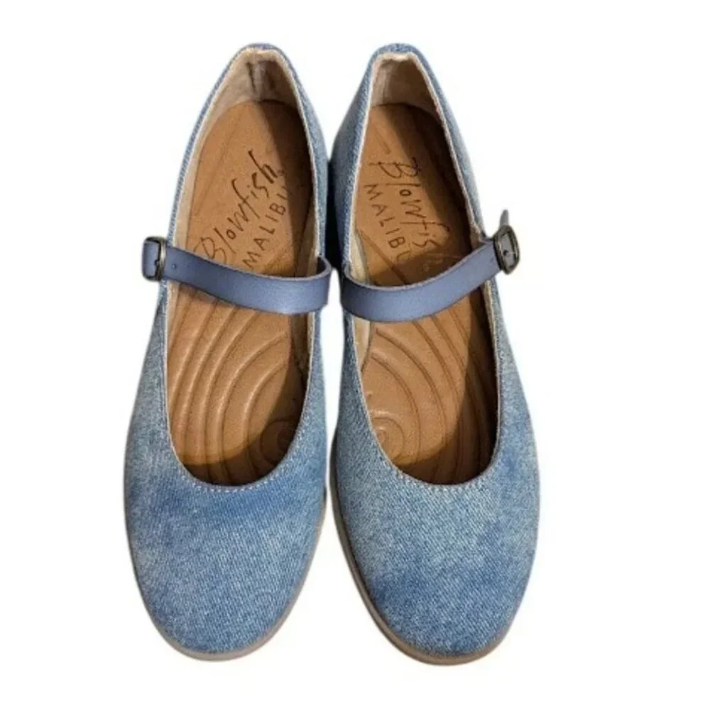 Blowfish Malibu Women Empower Mary Jane Comfort Footbed Denim Flat 7